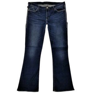 Rock & Republic Womens Kasandra Blue Rhinestones Stretchy Flared Jeans Size 16 M